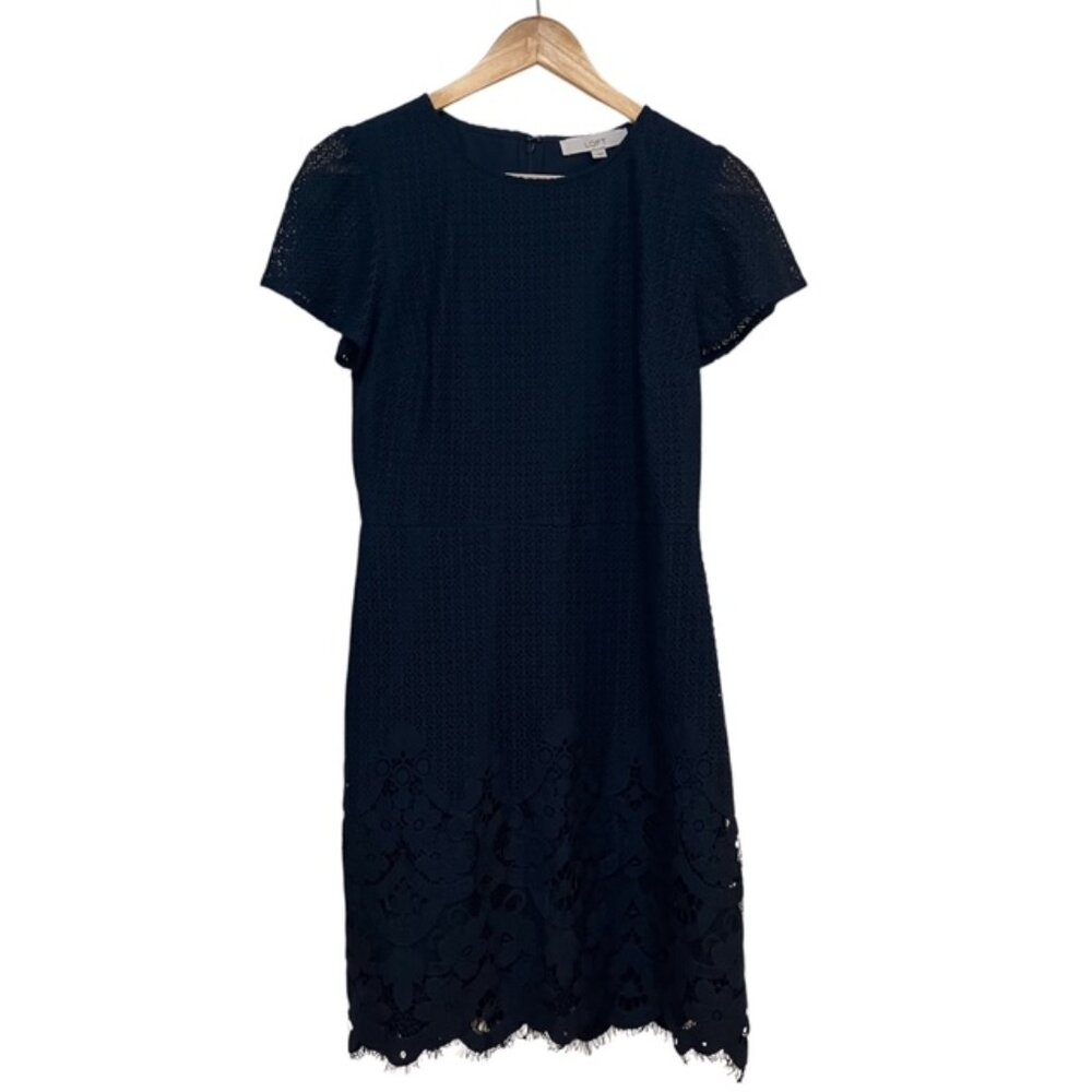 Loft navy eyelet lace short sleeve dress size 4